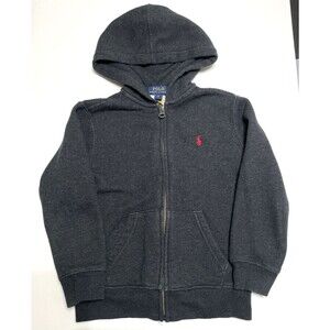 Polo Ralph Lauren Boys Hoodie Jacket Dark Gray Embroidered Pony Full Zip Size 6